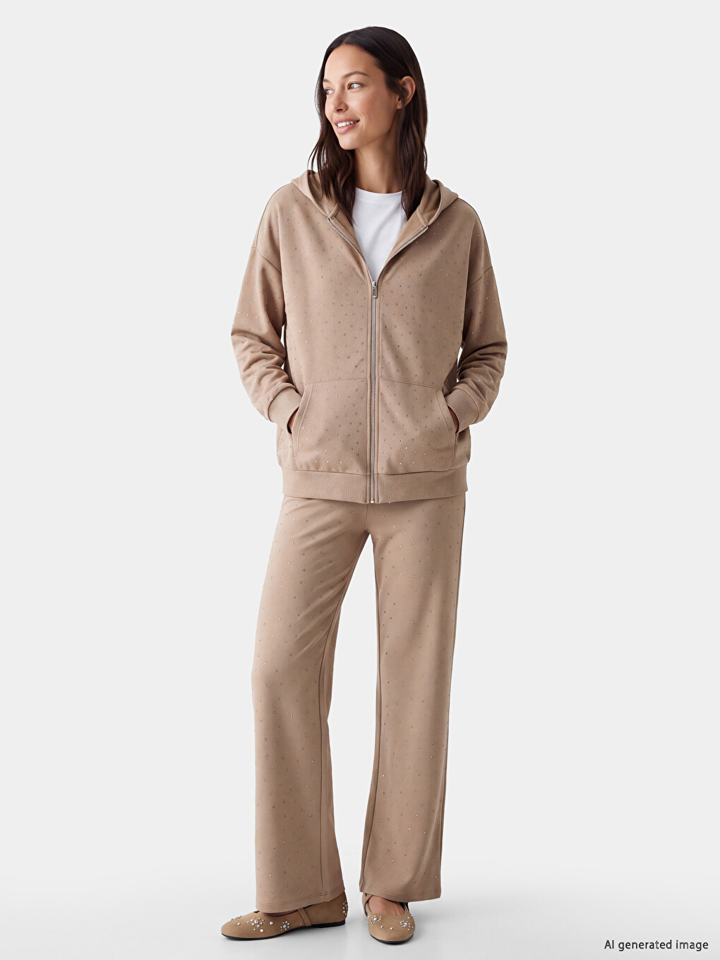 Soft Touch Rhinestone Embellished Women's Zippered Sweatshirt-1