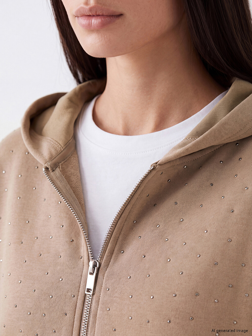 Soft Touch Rhinestone Embellished Women's Zippered Sweatshirt-2