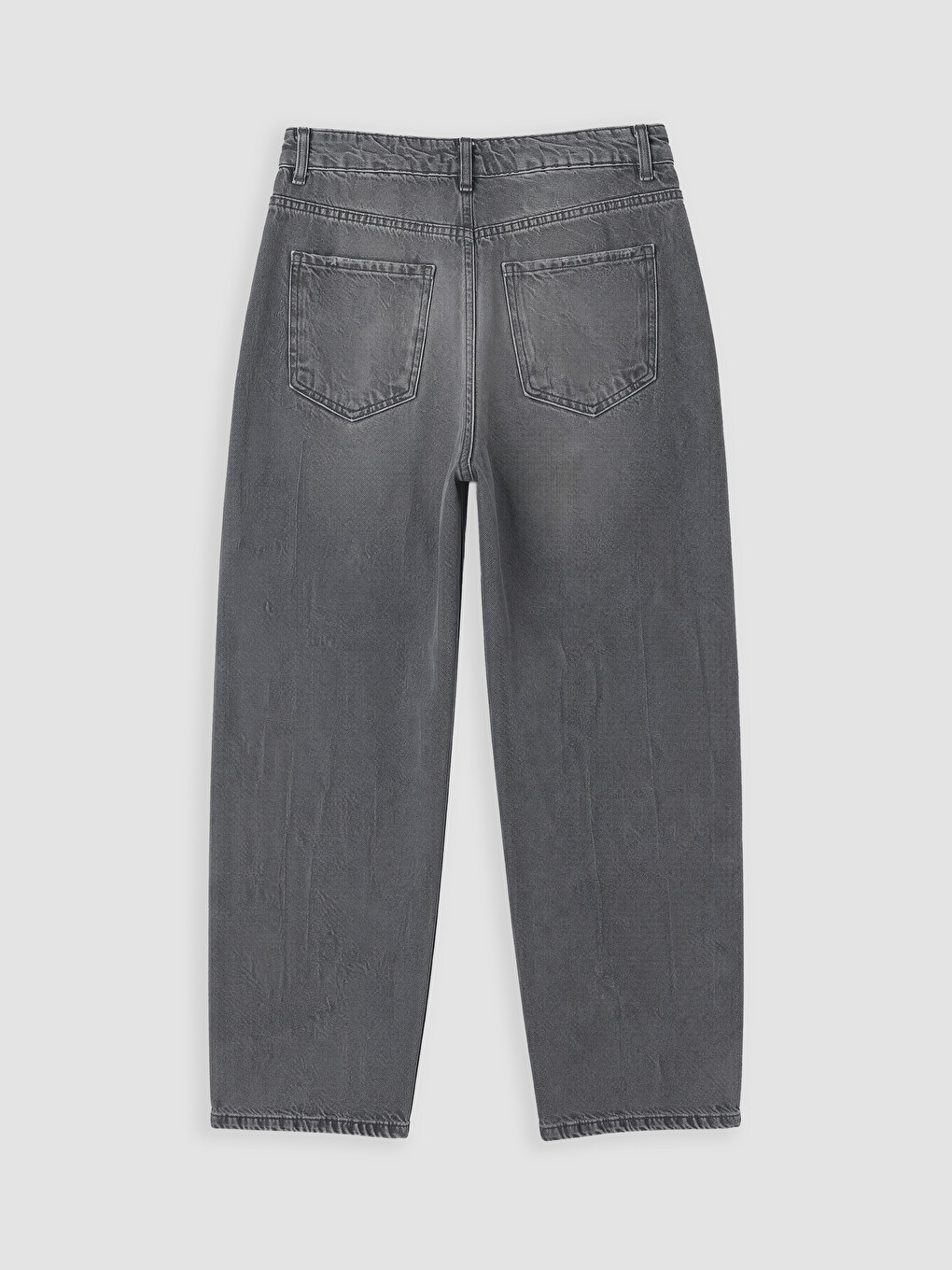 Gri Barrel Fit Kadın Jean Pantolon-6