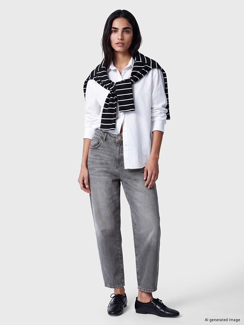 Gri Barrel Fit Kadın Jean Pantolon