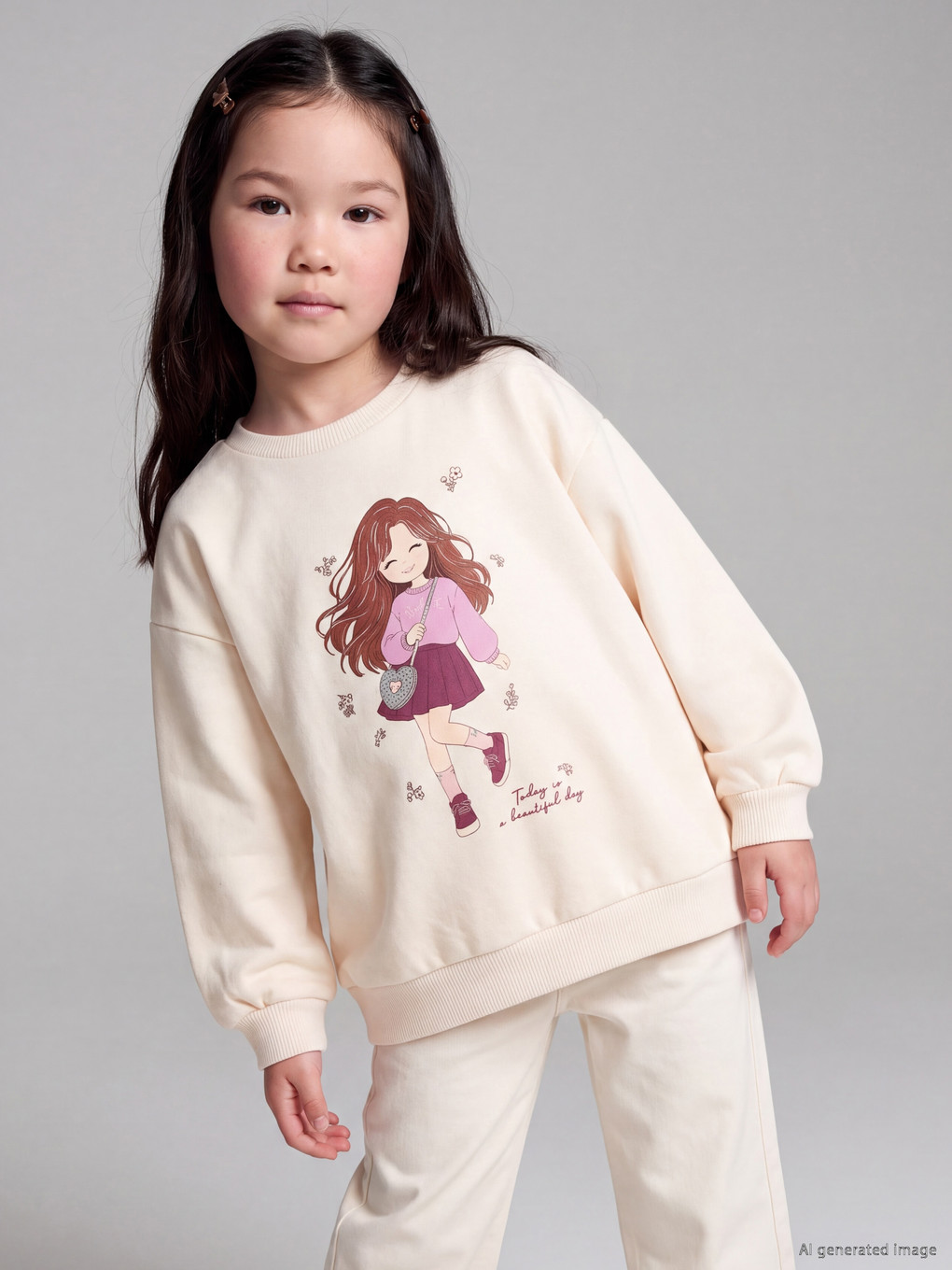 Printed Girls' Thick Sweatshirt