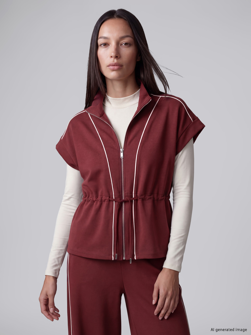 Bordo Oversize Soft Touch Kadın Yelek-1