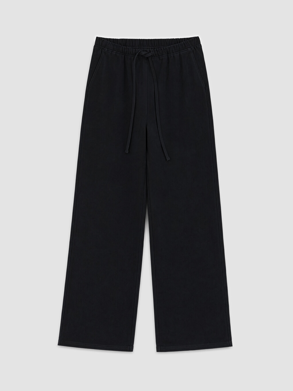 Siyah Beli Lastikli Wideleg Kadın Jean Pantolon