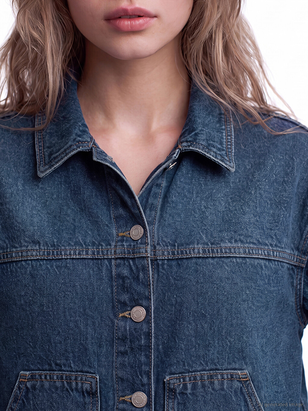 İndigo Gömlek Yaka Oversize Kadın Jean Ceket-2