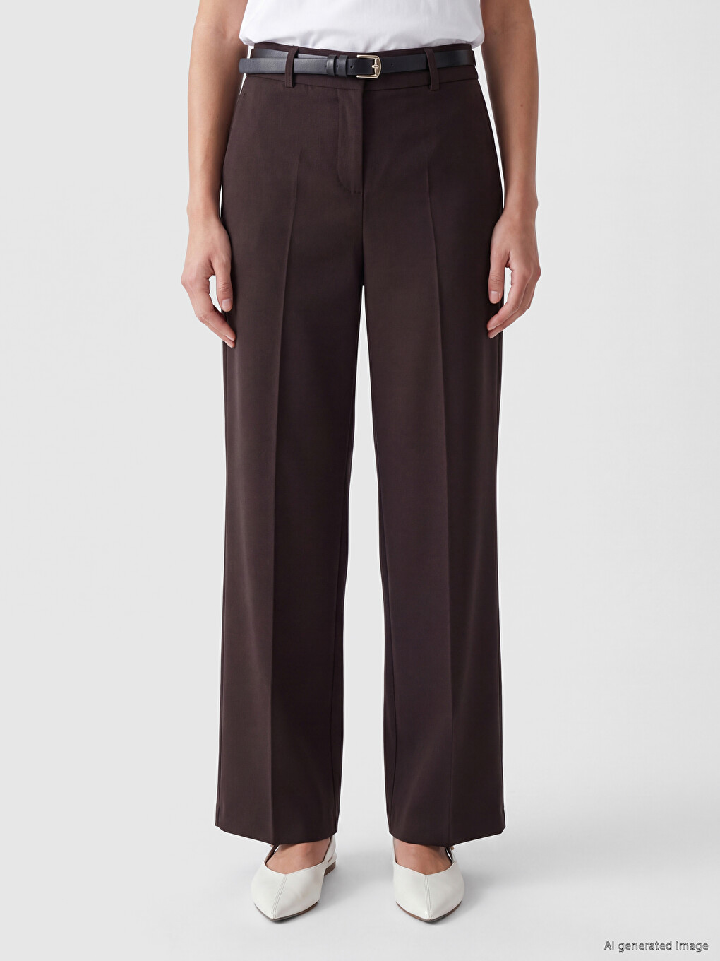 Belted Wide Leg Women's Trousers-1