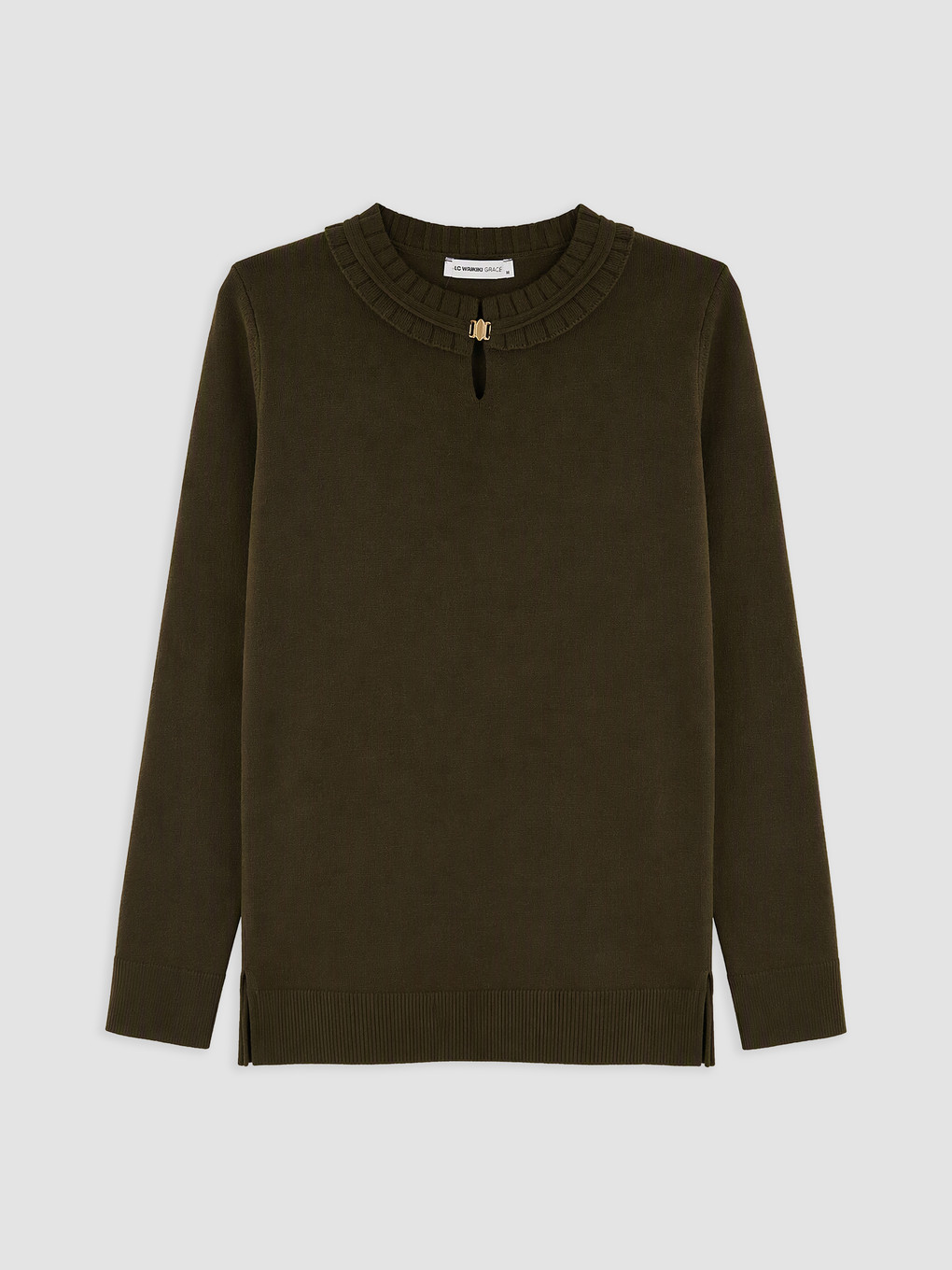 Collar Buckle Detailed Women's Knitwear Sweater-4