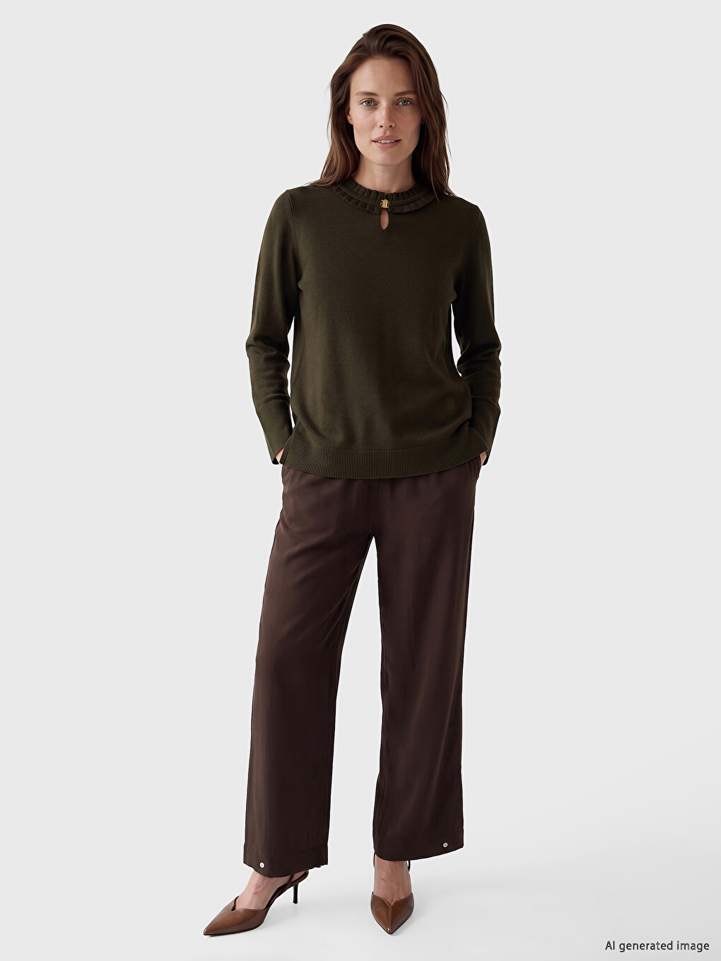 Collar Buckle Detailed Women's Knitwear Sweater-1