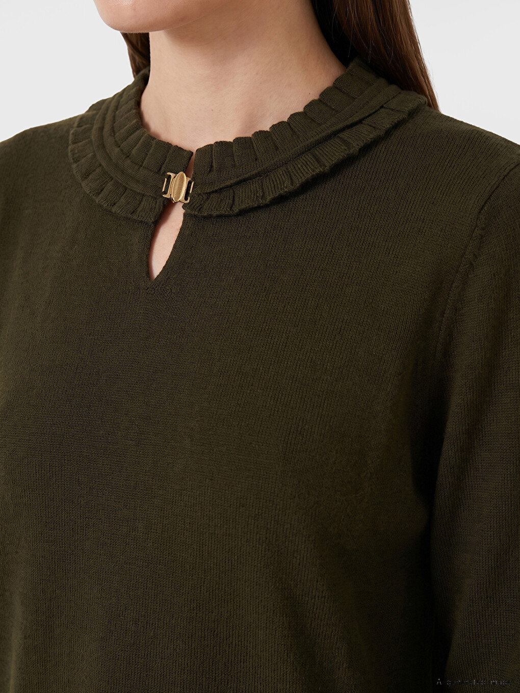 Collar Buckle Detailed Women's Knitwear Sweater-2