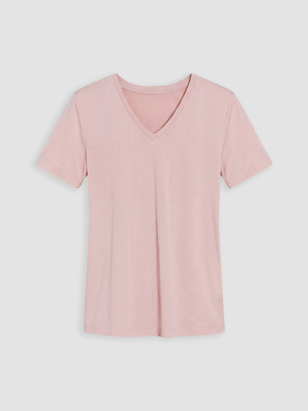 Pembe V Yaka Kadın Tişört-4