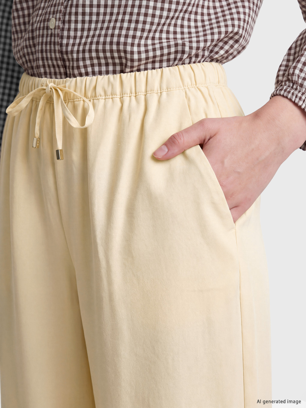 Sarı Beli Lastikli Geniş Paça Kadın Pantolon-3
