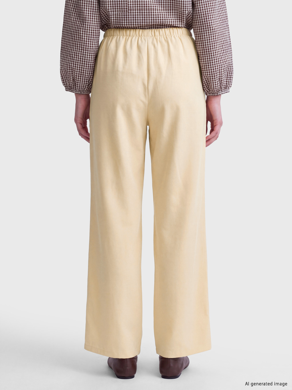 Sarı Beli Lastikli Geniş Paça Kadın Pantolon-4