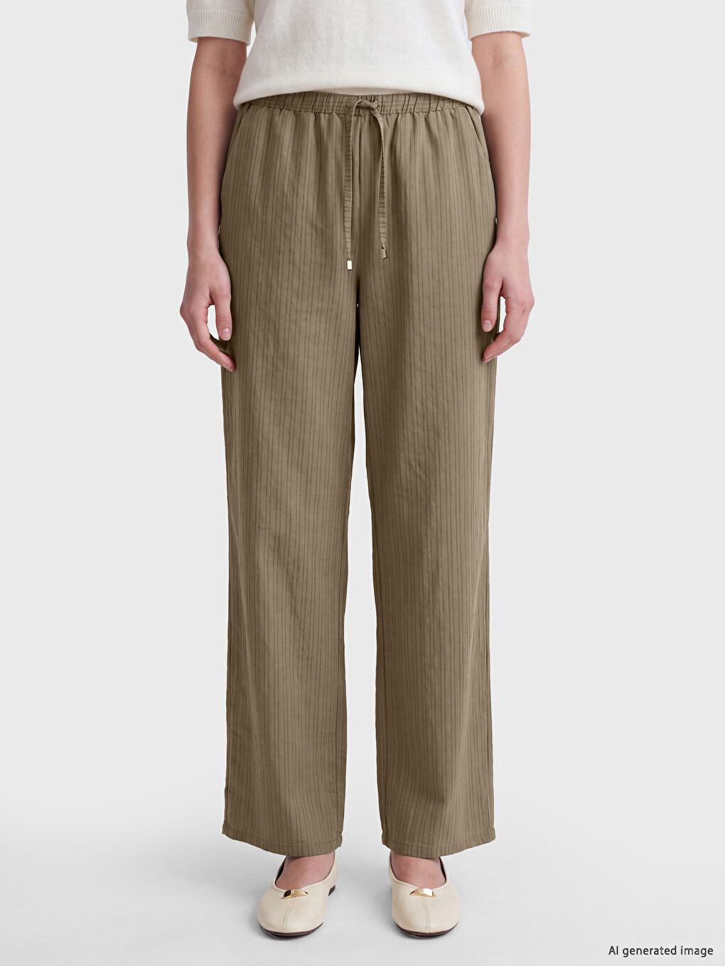 Haki Beli Lastikli Modal Karışımlı Kadın Pantolon-1
