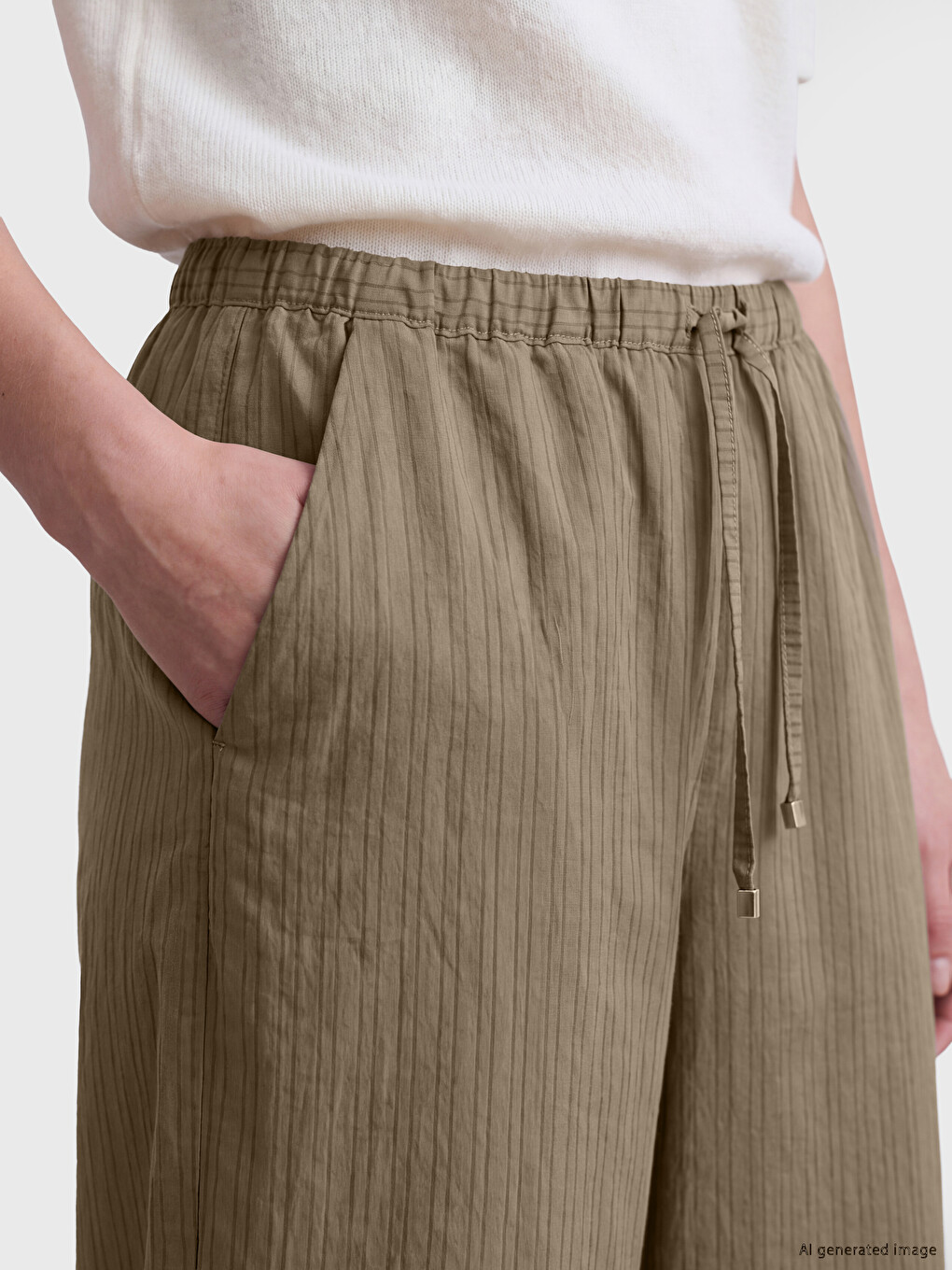 Haki Beli Lastikli Modal Karışımlı Kadın Pantolon-2