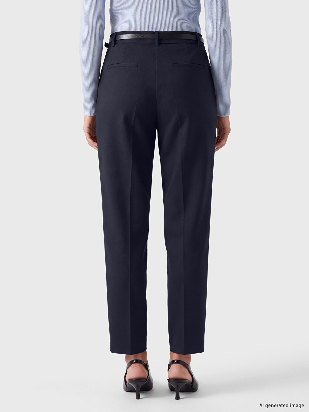 Lacivert Beli Kemerli Kadın Kumaş Pantolon-3