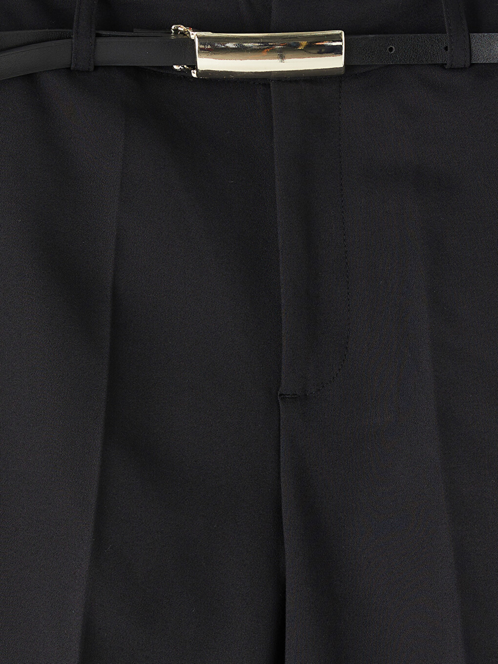 Siyah Beli Kemerli Kadın Kumaş Pantolon-5