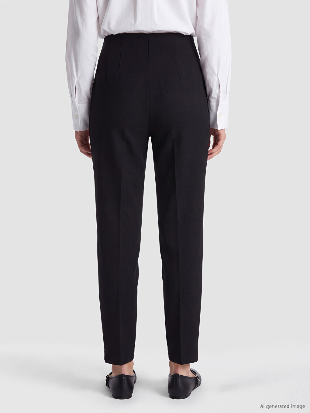 Siyah Yüksek Bel Slim Fit Kadın Pileli Pantolon-3