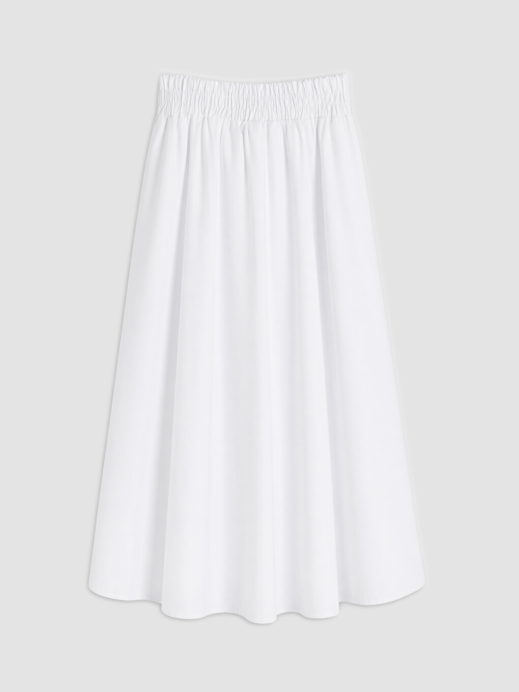 Beyaz Beli Lastikli Poplin Kloş Etek