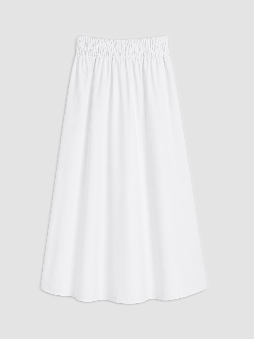 Beyaz Beli Lastikli Poplin Kloş Etek-1