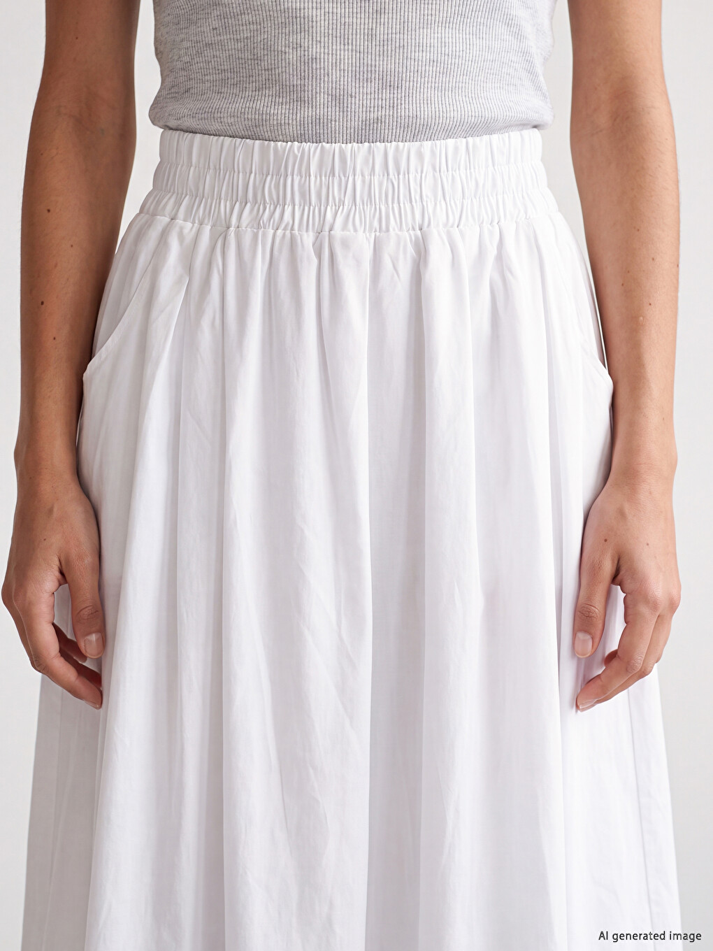 Elastic Waist Poplin Flared Skirt-2