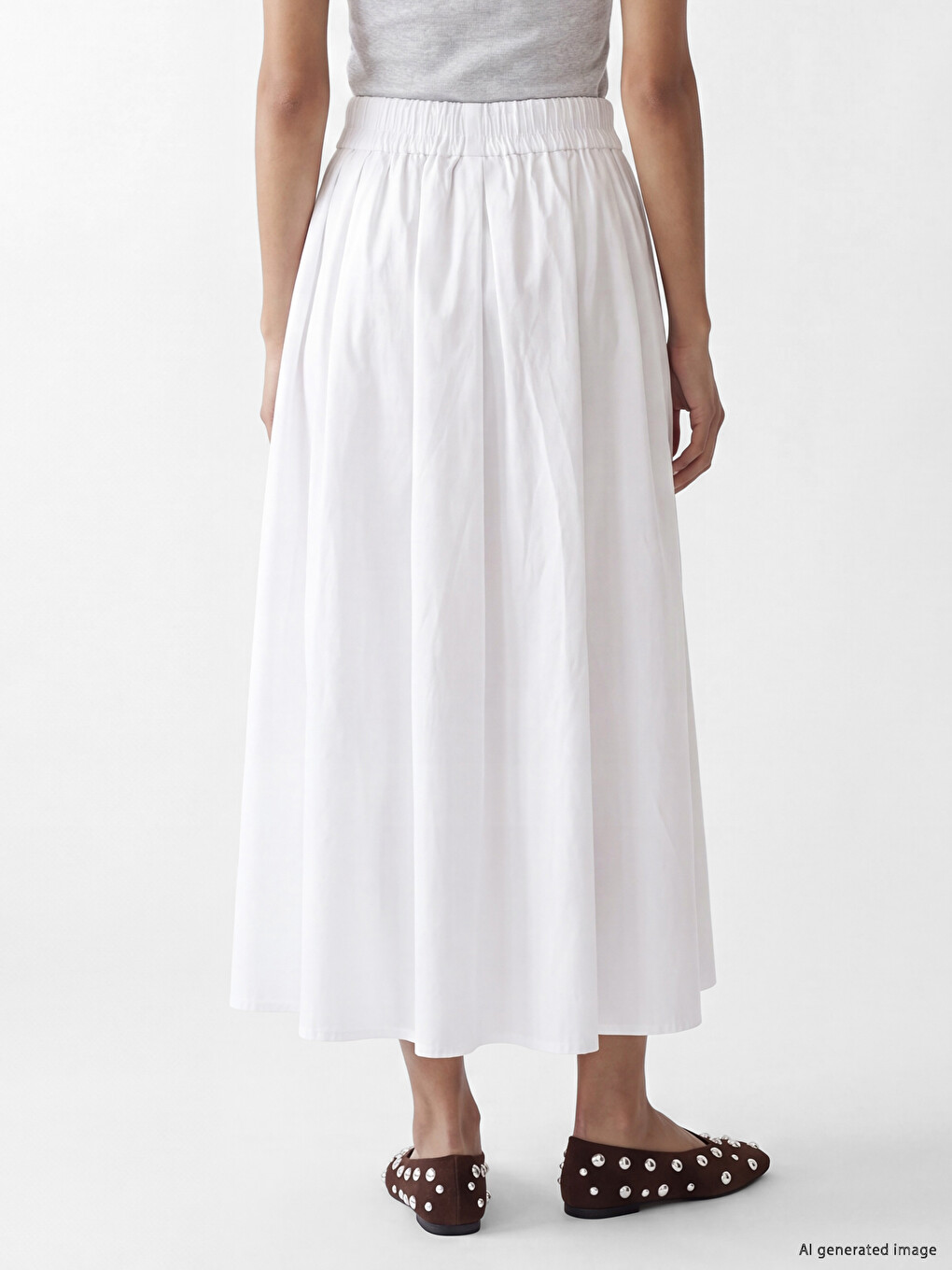 Elastic Waist Poplin Flared Skirt-3