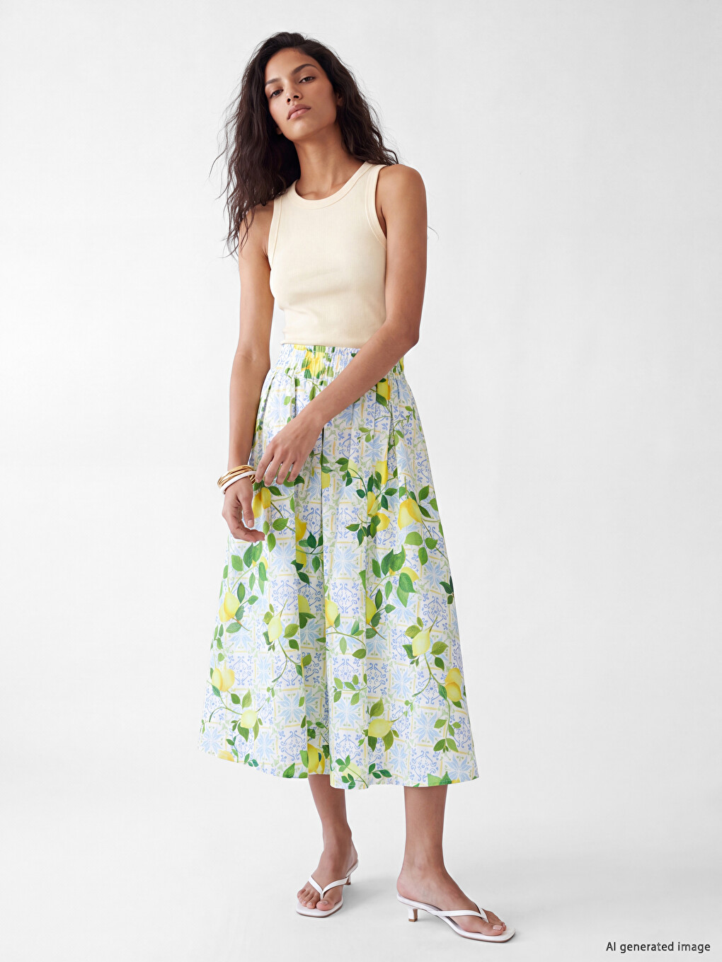 Elastic Waist Patterned Flared Skirt