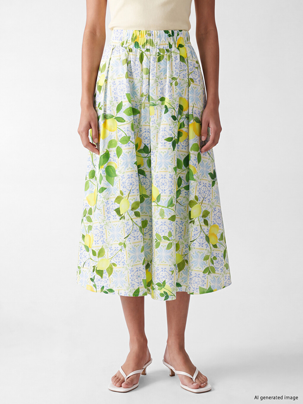 Elastic Waist Patterned Flared Skirt-1