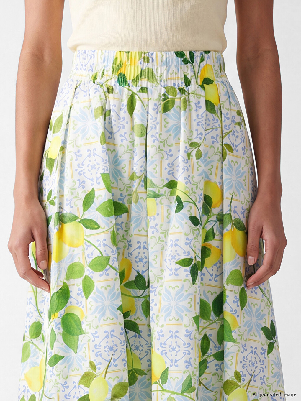 Elastic Waist Patterned Flared Skirt-2