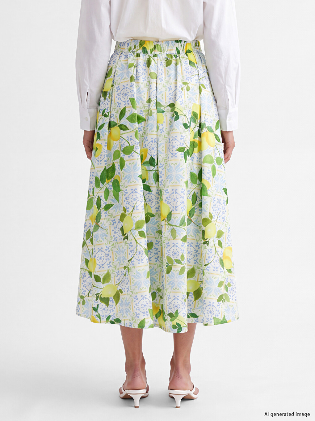 Elastic Waist Patterned Flared Skirt-3