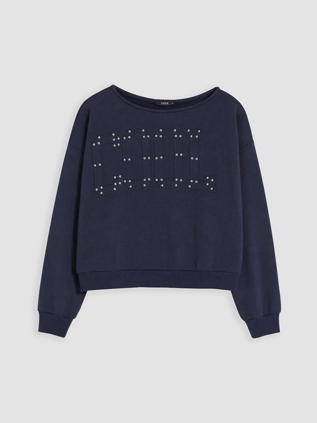 Antrasit Kayık Yaka Nakışlı Oversize Kadın Sweatshirt-4