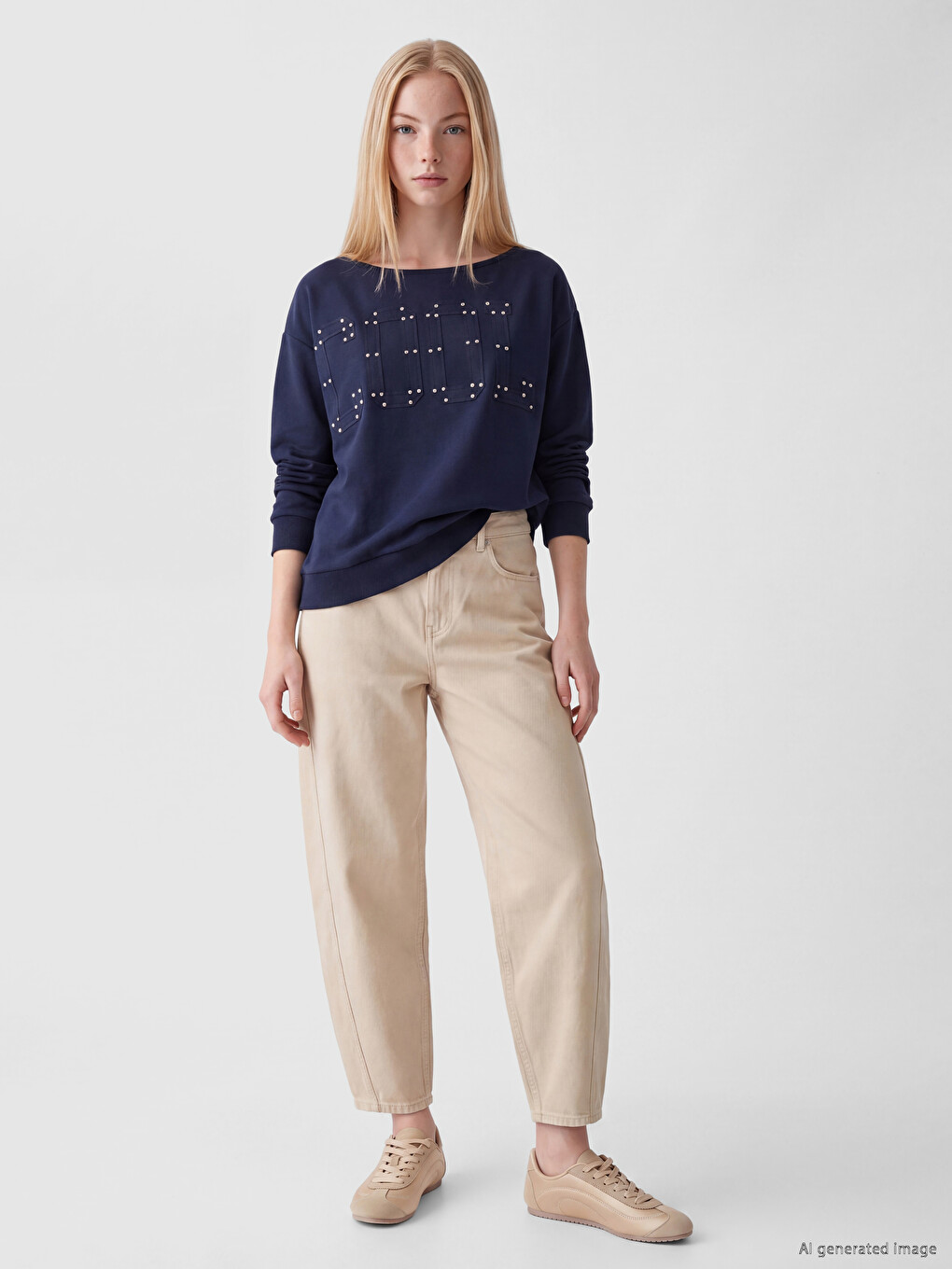 Antrasit Kayık Yaka Nakışlı Oversize Kadın Sweatshirt-1