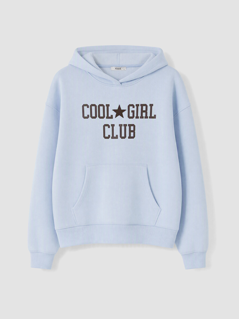 Mavi Baskılı Kanguru Cepli Kadın Kalın Hoodie