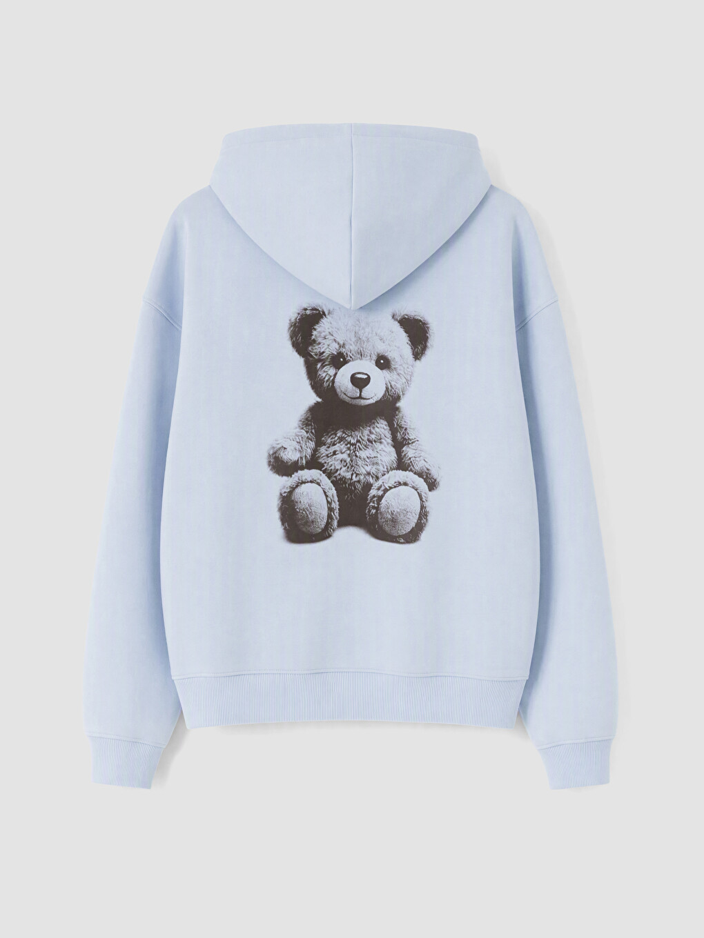 Mavi Baskılı Kanguru Cepli Kadın Kalın Hoodie-4