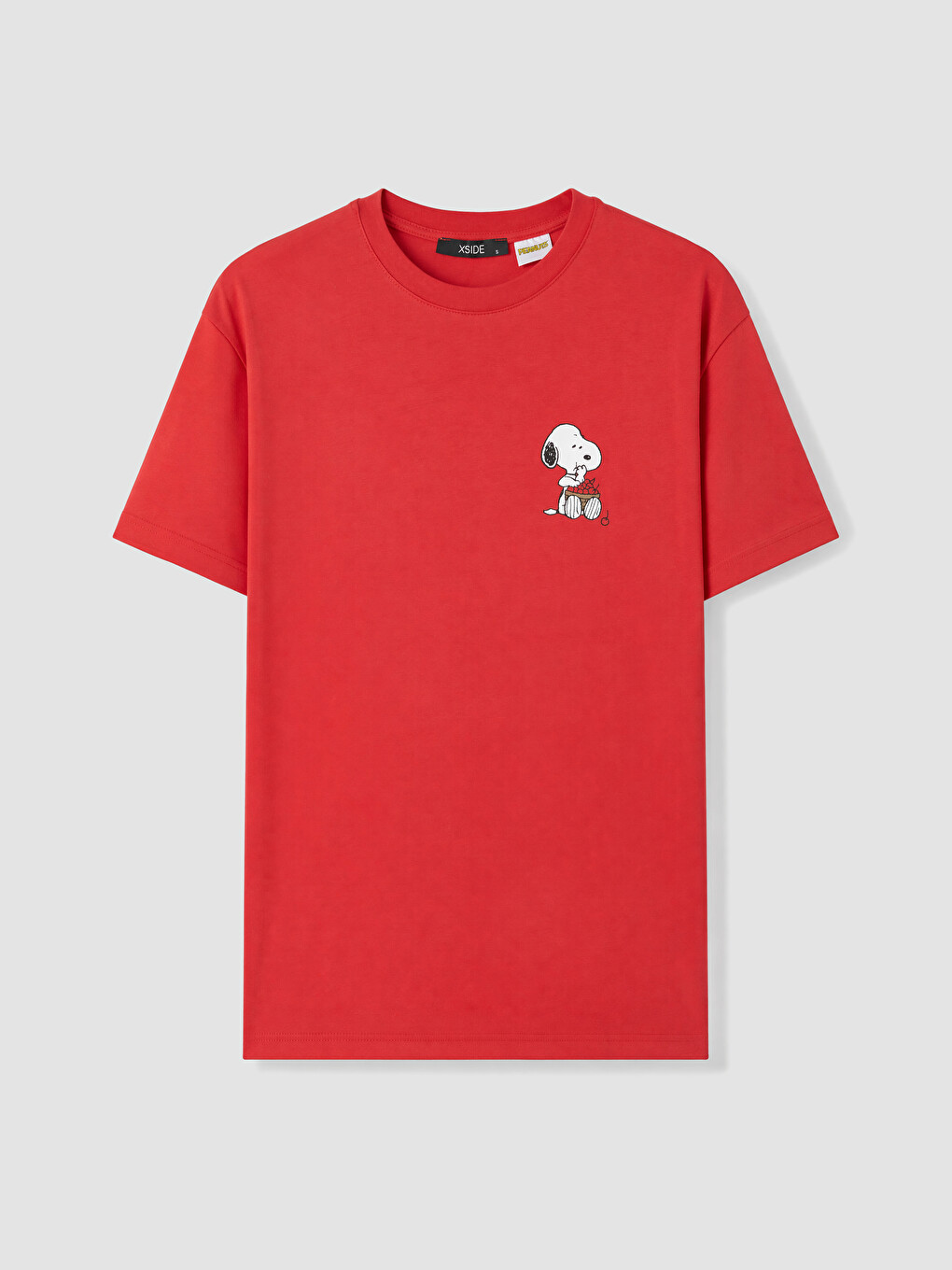 Kırmızı Snoopy Baskılı %100 Pamuklu Kadın Tişört-4