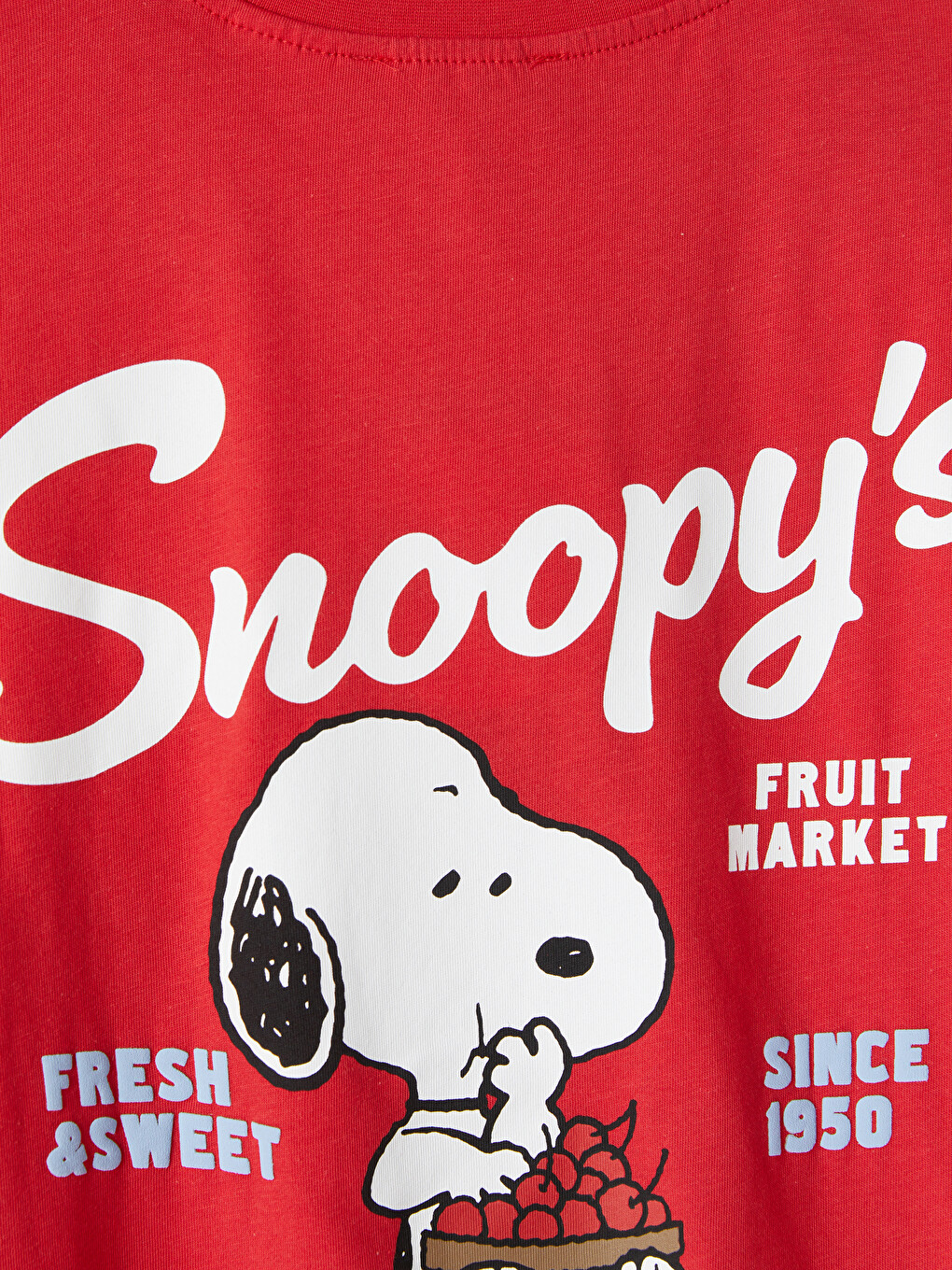 Kırmızı Snoopy Baskılı %100 Pamuklu Kadın Tişört-5
