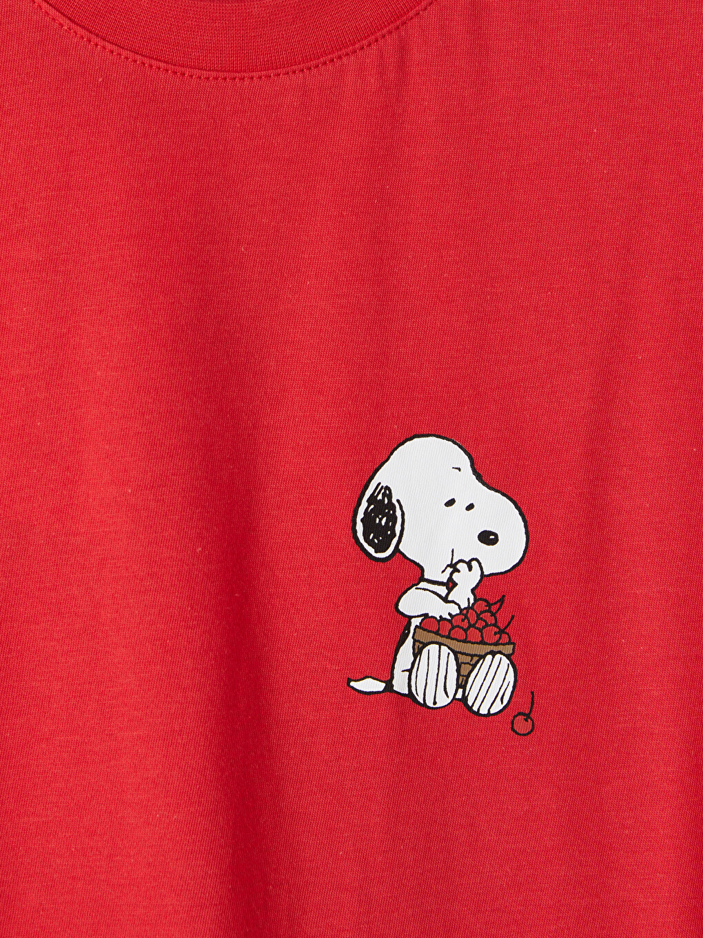 Kırmızı Snoopy Baskılı %100 Pamuklu Kadın Tişört-6