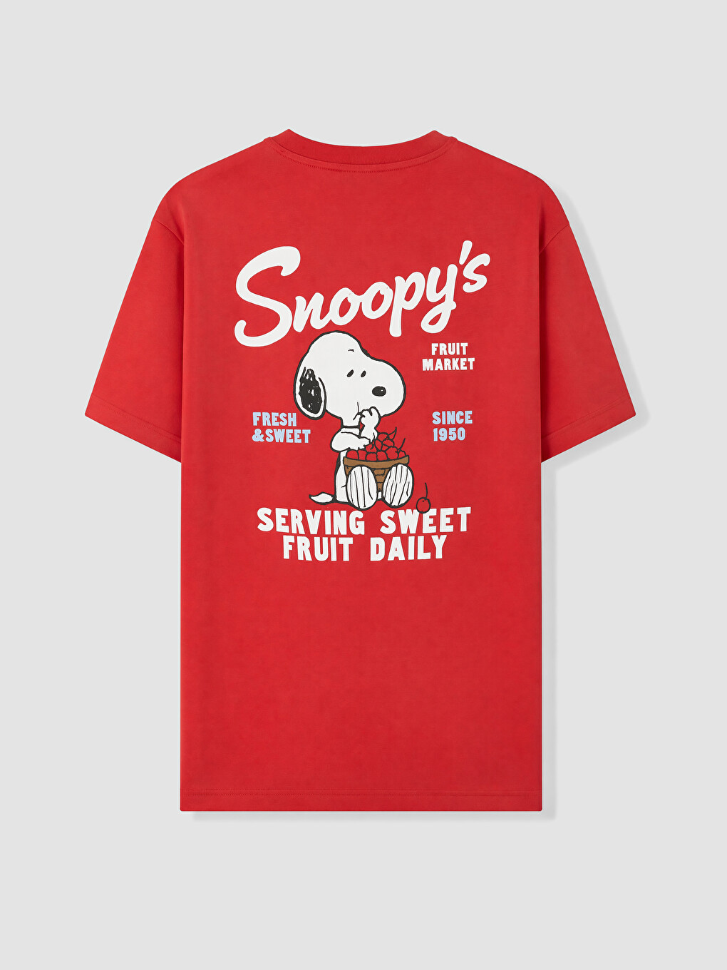 Kırmızı Snoopy Baskılı %100 Pamuklu Kadın Tişört-7