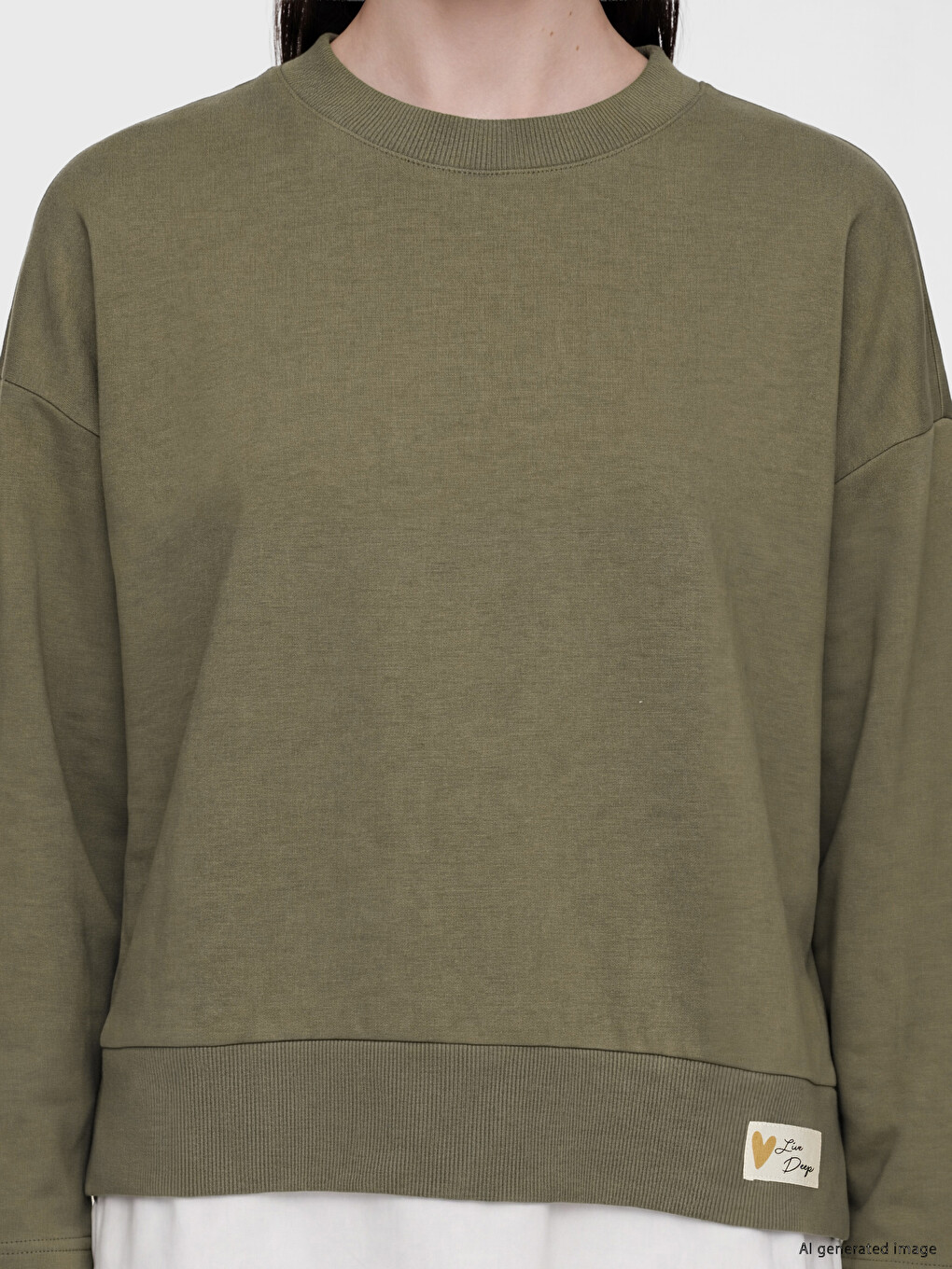 Haki Bisiklet Yaka Oversize Kadın Sweatshirt-2