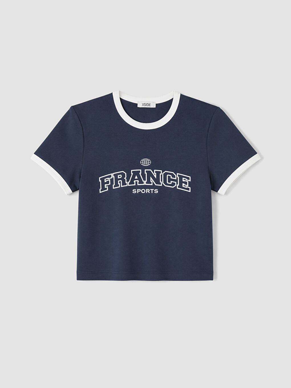 Lacivert Fransa Baskılı Kadın Crop