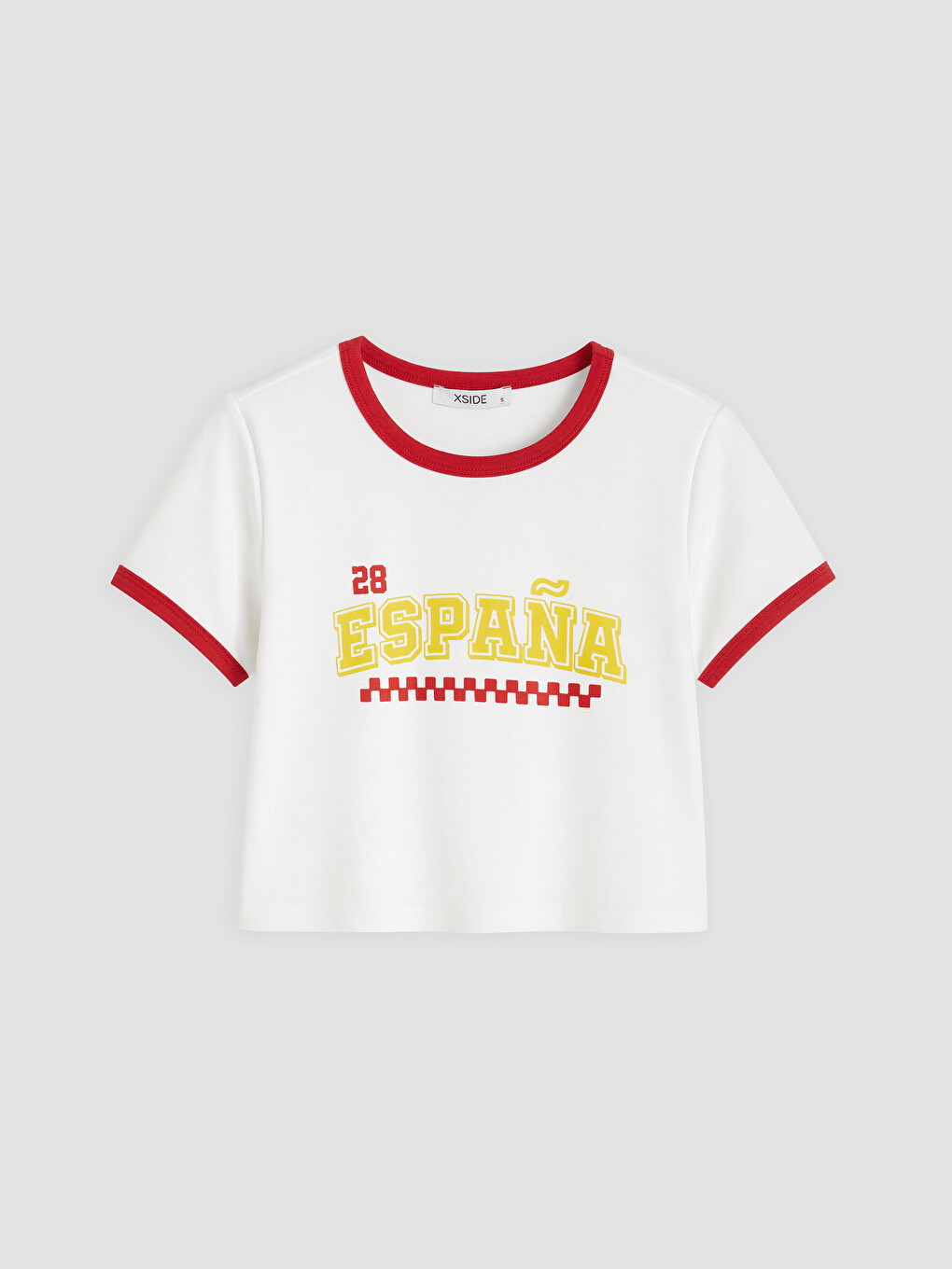 Beyaz Bisiklet Yaka Baskılı Kadın Crop