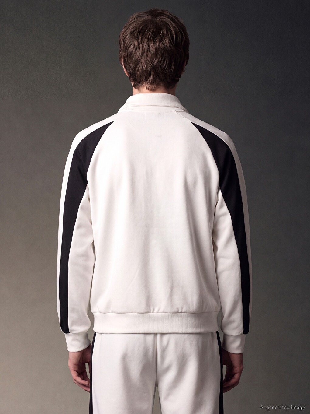 Ekru Loose Fit Erkek Fermuarlı Sweatshirt-5