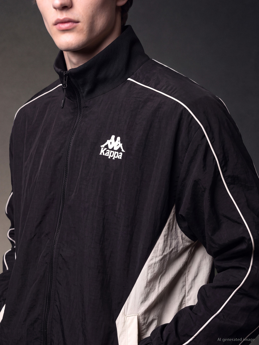 Siyah Dik Yaka Erkek Fermuarlı Sweatshirt-4