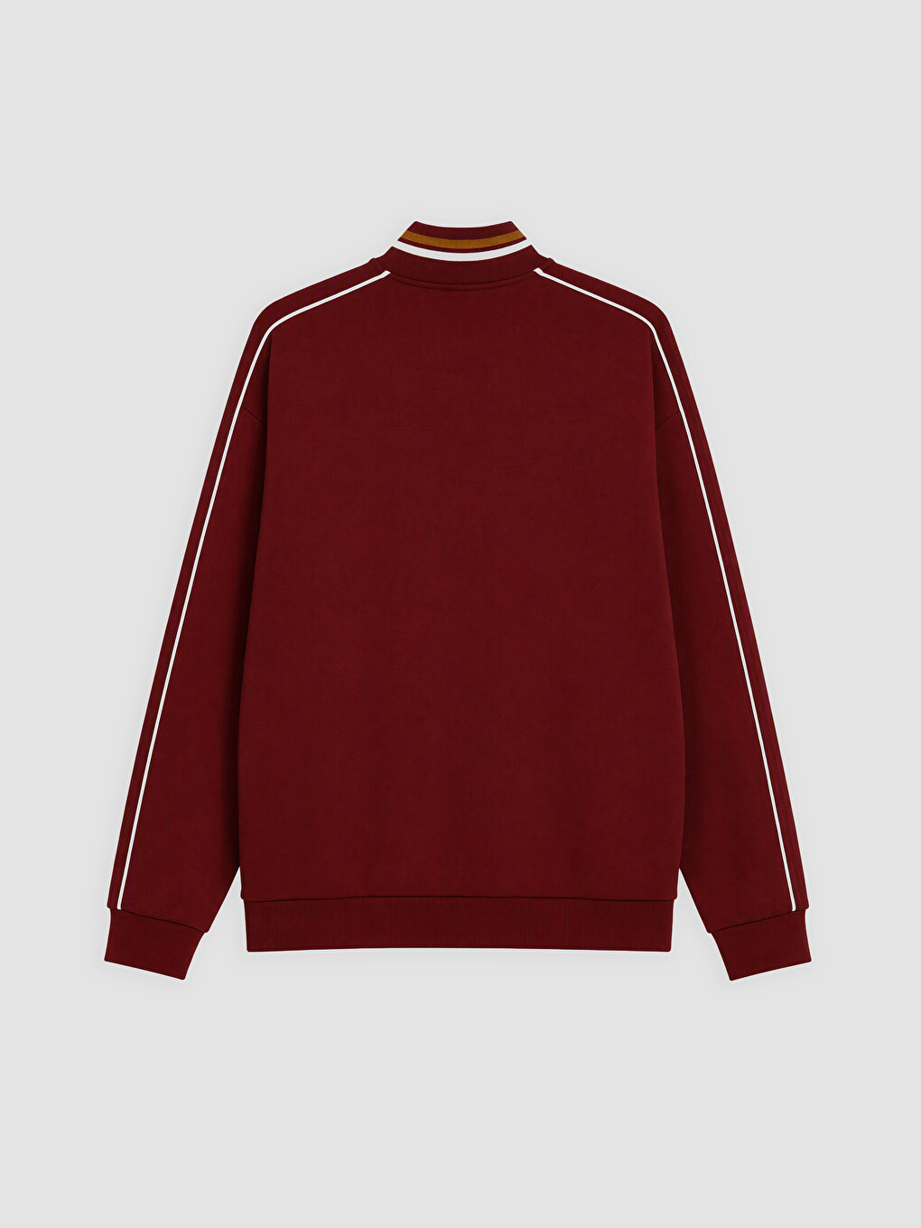Bordo Dik Yaka Erkek Fermuarlı Sweatshirt-1