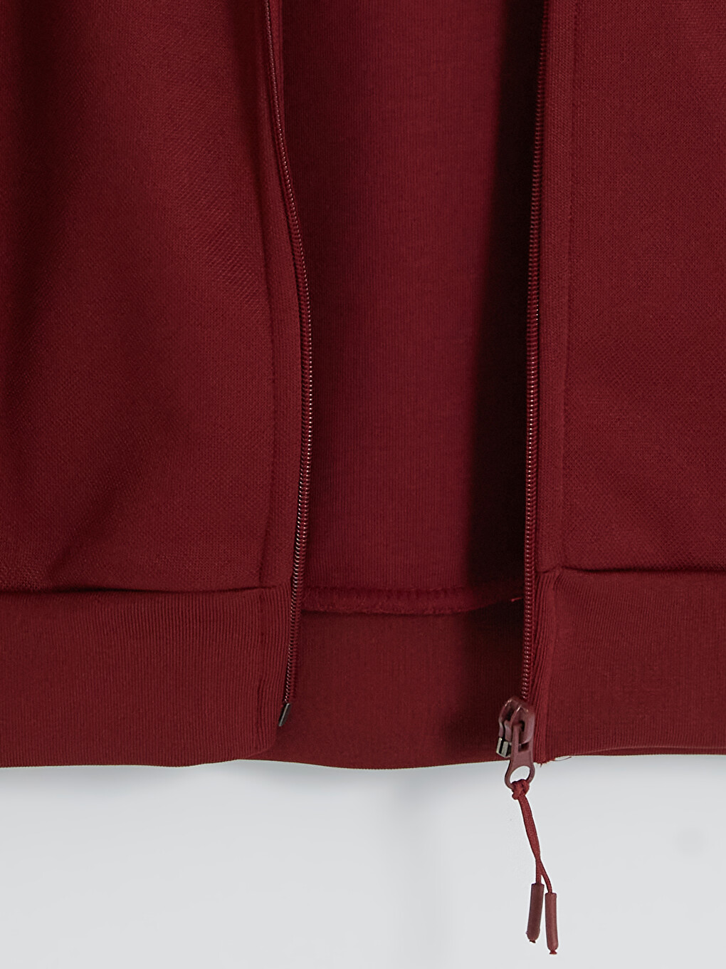 Bordo Dik Yaka Erkek Fermuarlı Sweatshirt-3