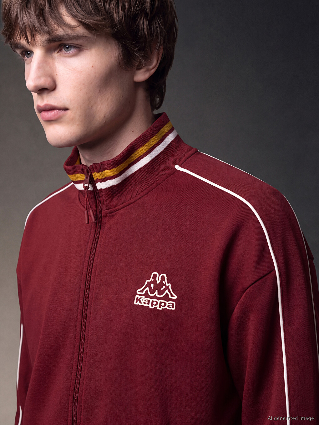 Bordo Dik Yaka Erkek Fermuarlı Sweatshirt-3