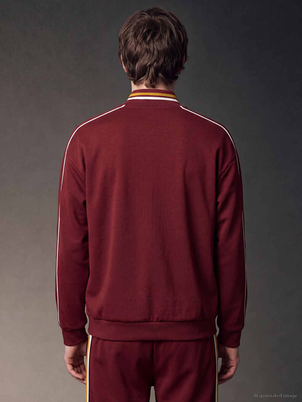 Bordo Dik Yaka Erkek Fermuarlı Sweatshirt-4
