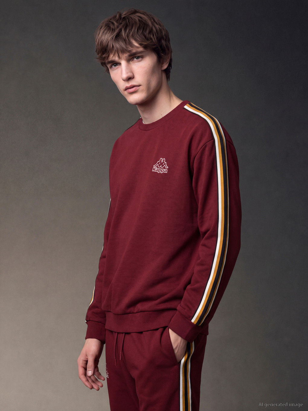 Bordo Bisiklet Yaka Baskılı Erkek Sweatshirt-2