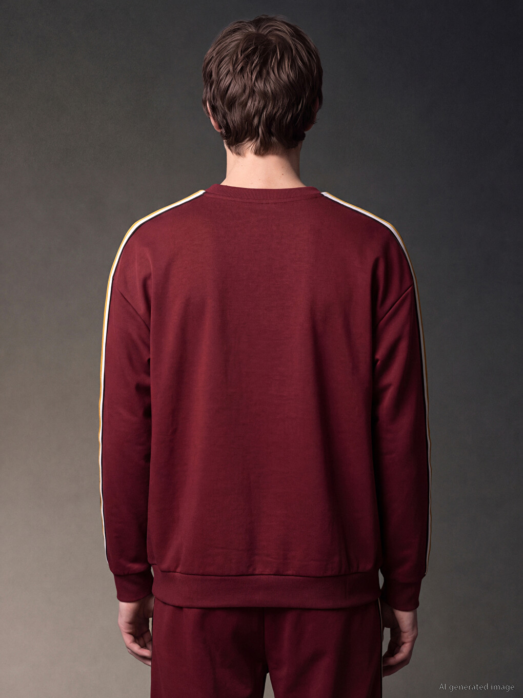 Bordo Bisiklet Yaka Baskılı Erkek Sweatshirt-5