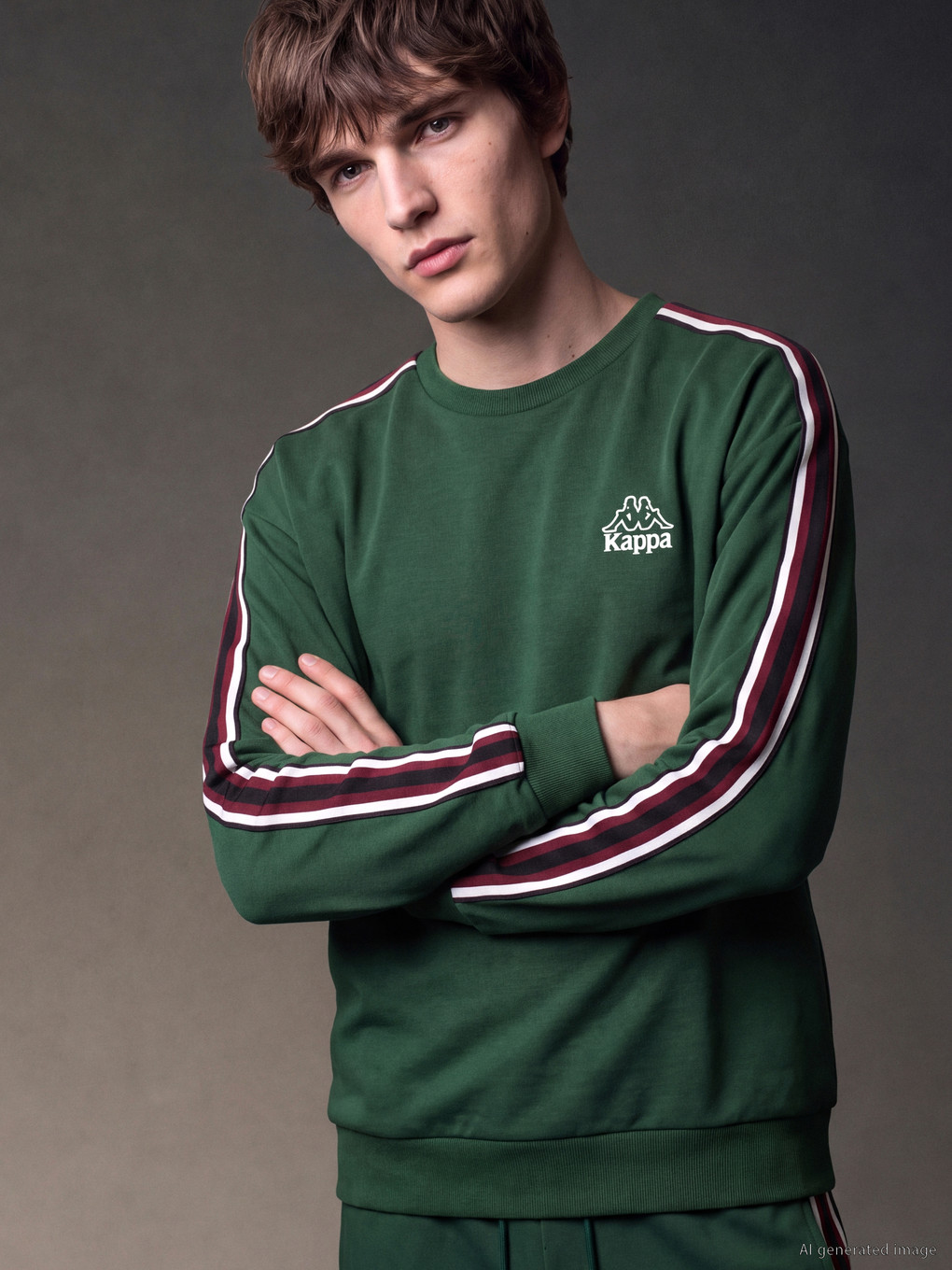 Yeşil Bisiklet Yaka Baskılı Erkek Sweatshirt-1