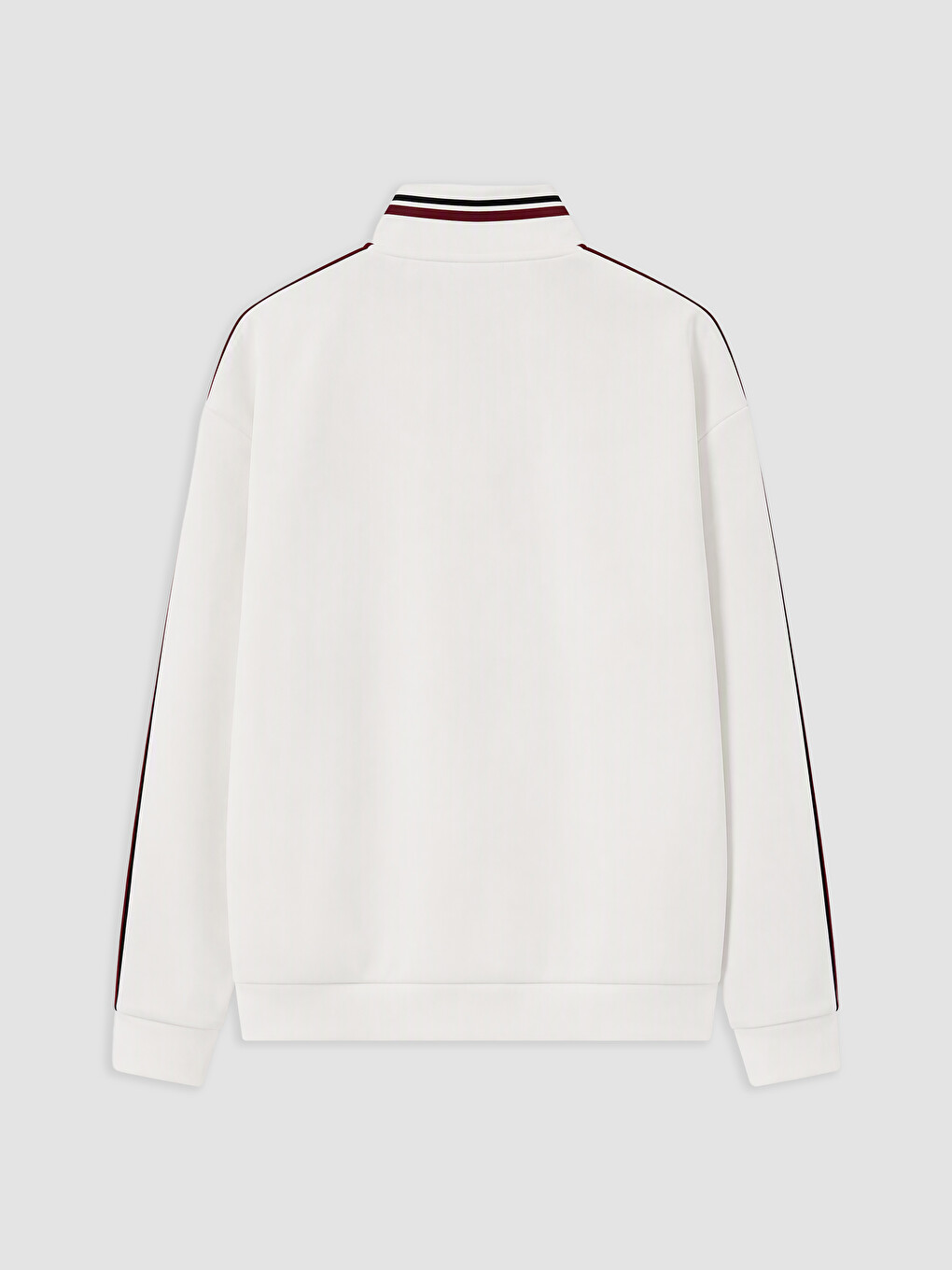Ekru Dik Yaka Şeritli Erkek Sweatshirt-1
