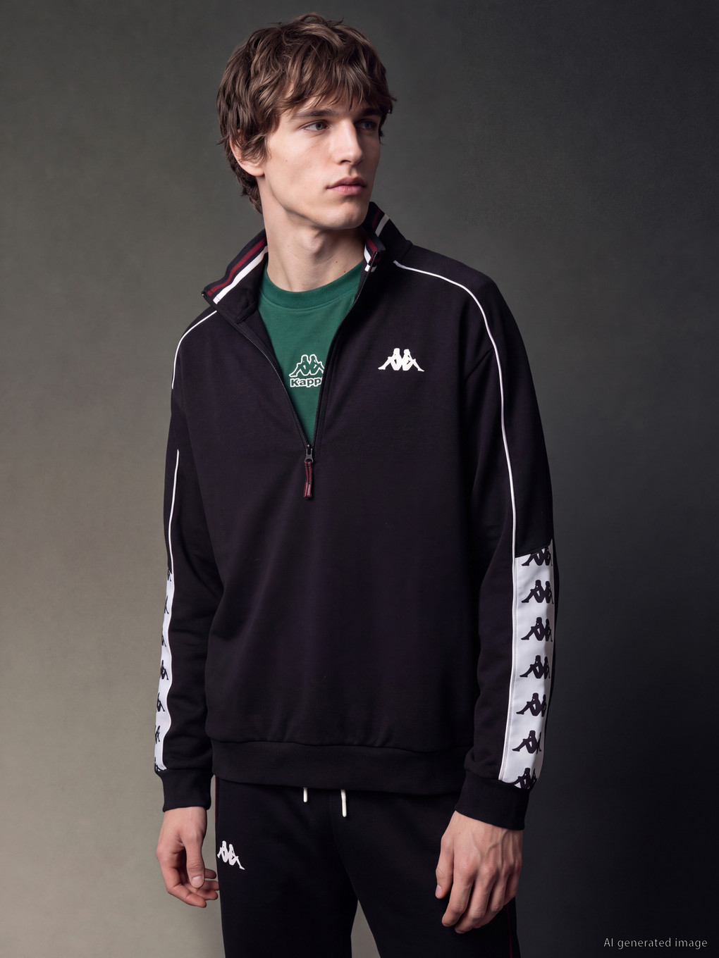 Siyah Dik Yaka Şeritli Erkek Sweatshirt-1